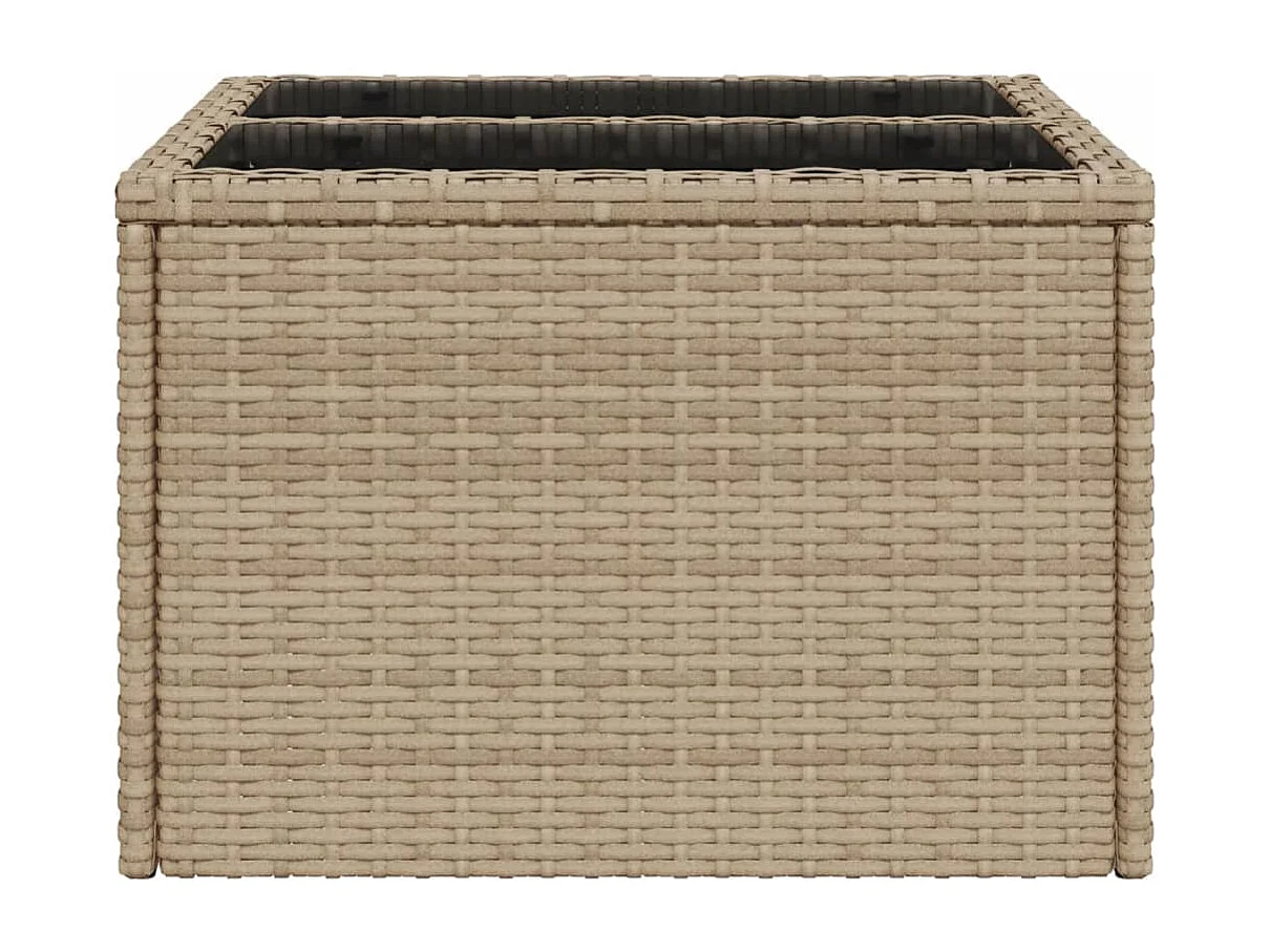 Tavolo da giardino con piano in vetro beige 55x55x37cm in resina intrecciata