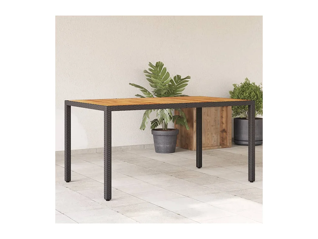 Mesa de jardín y tablero en madera de acacia negra y resina trenzada.