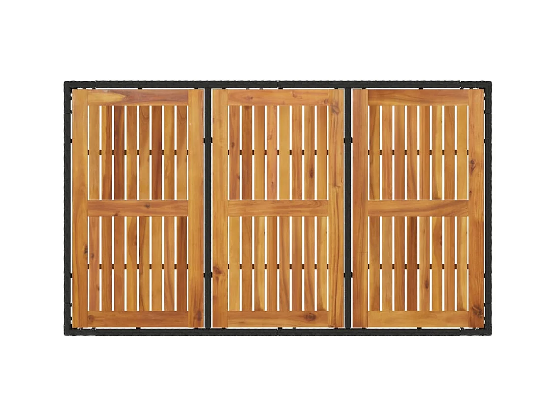 Mesa de jardín y tablero en madera de acacia negra y resina trenzada.