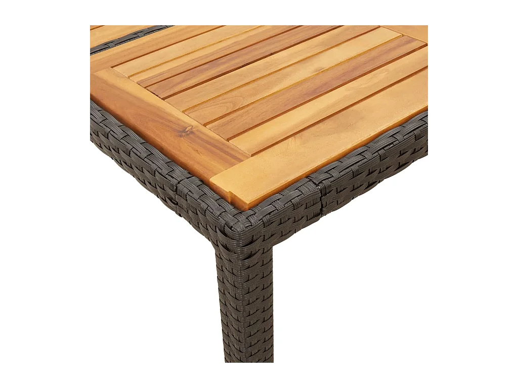Mesa de jardín y tablero en madera de acacia negra y resina trenzada.