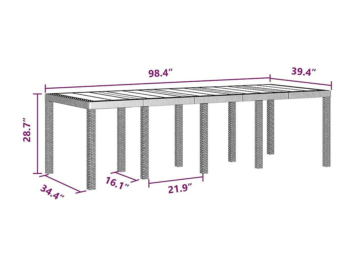 Table de Jardin Marron 250 x 100 x 73 cm polyrotin
