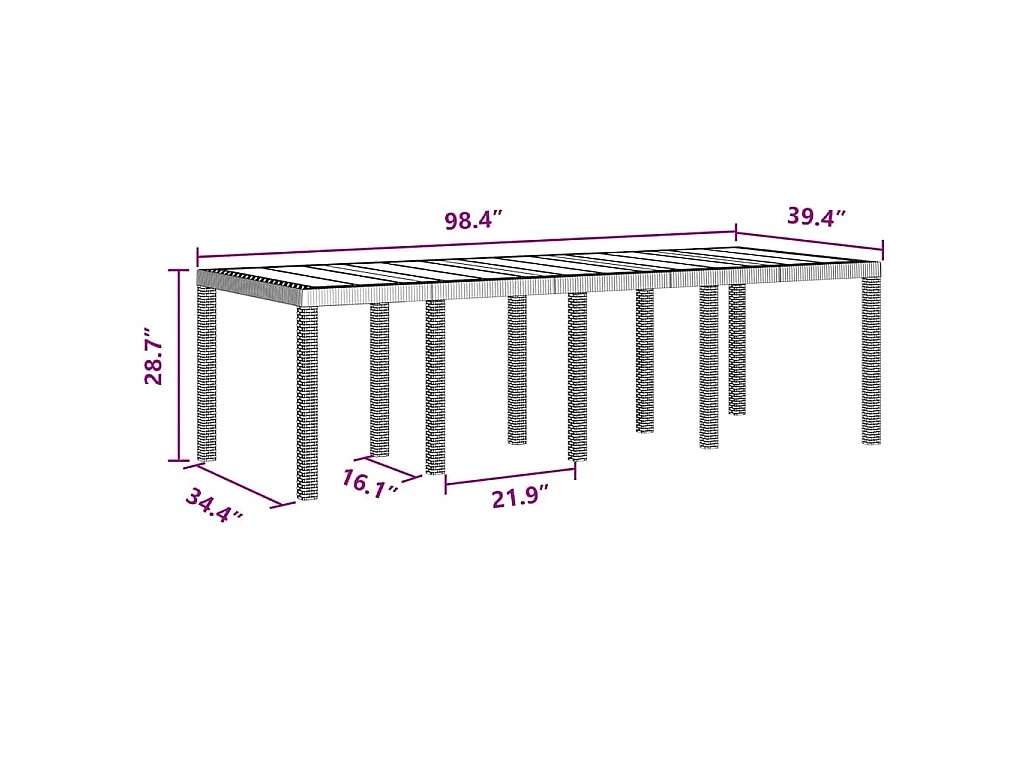 Tavolo da giardino marrone 250 x 100 x 73 cm in polyrattan