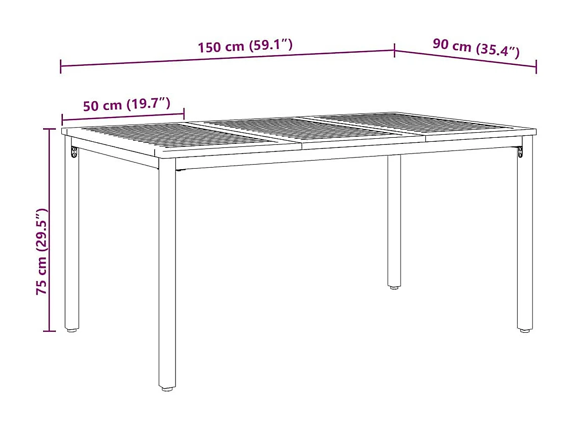 Tables de jardin Naturel et noir 150 x 90 x 75 cm