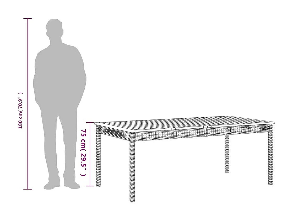 Beige tuintafel 180x90x75 cm gevlochten hars en acacia