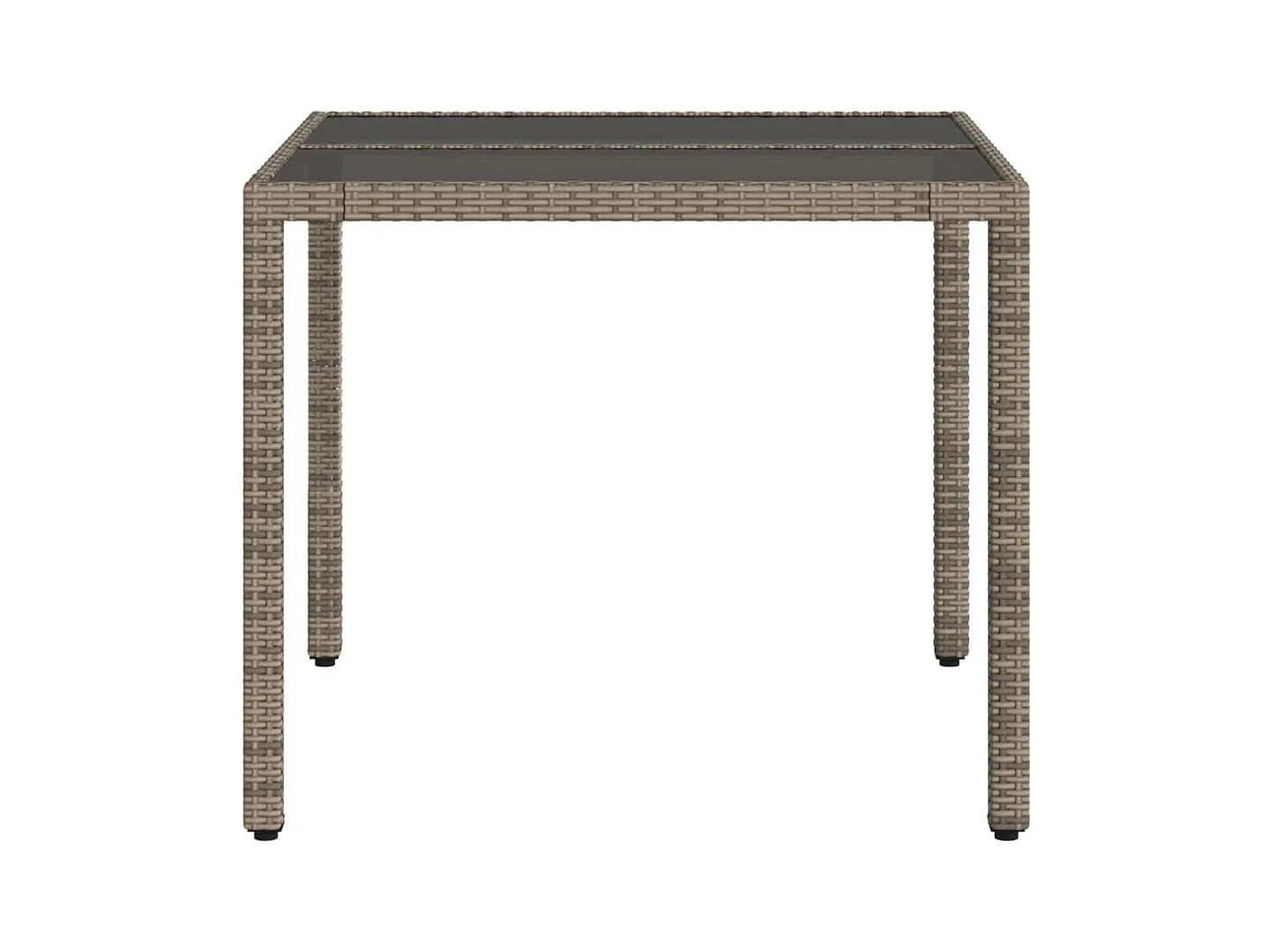 Tuintafel met glazen blad, grijs, 90x90x75 cm, gevlochten hars