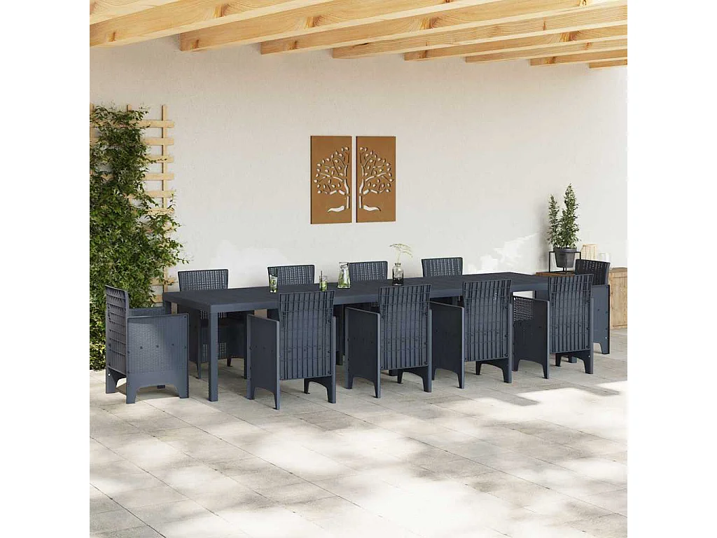 Antraciet tuintafel 350 x 100 x 73 cm polyrotan