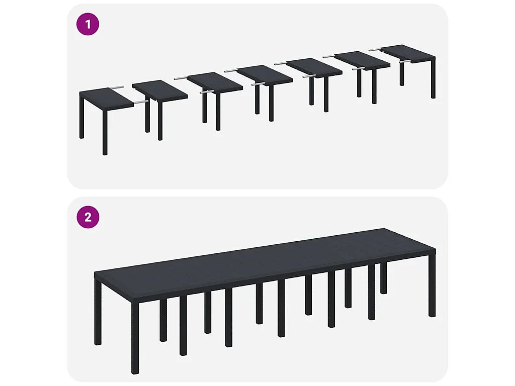 Antraciet tuintafel 350 x 100 x 73 cm polyrotan