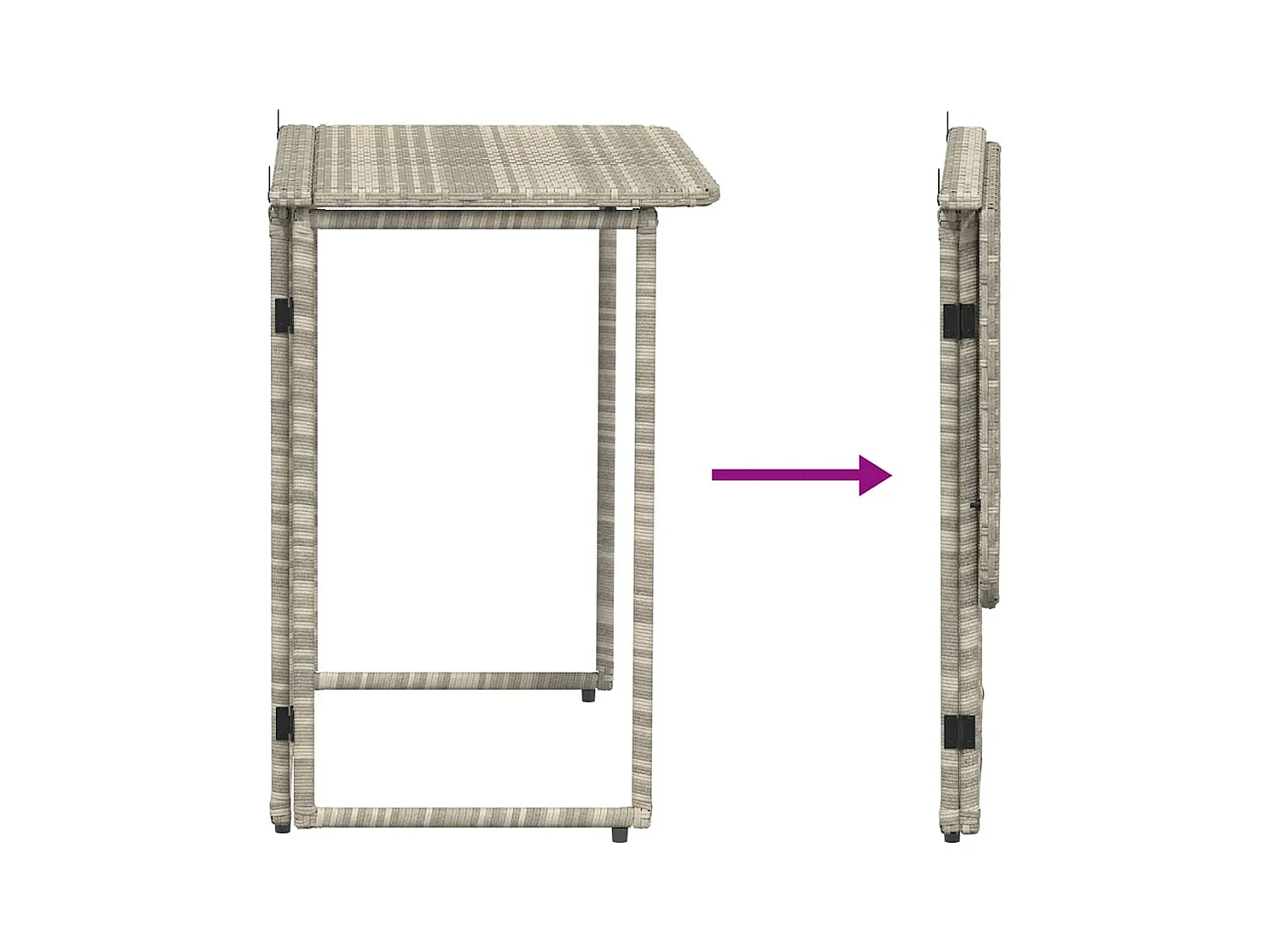 Table de jardin pliante gris clair 90 x 51 x 75 cm polyrotin