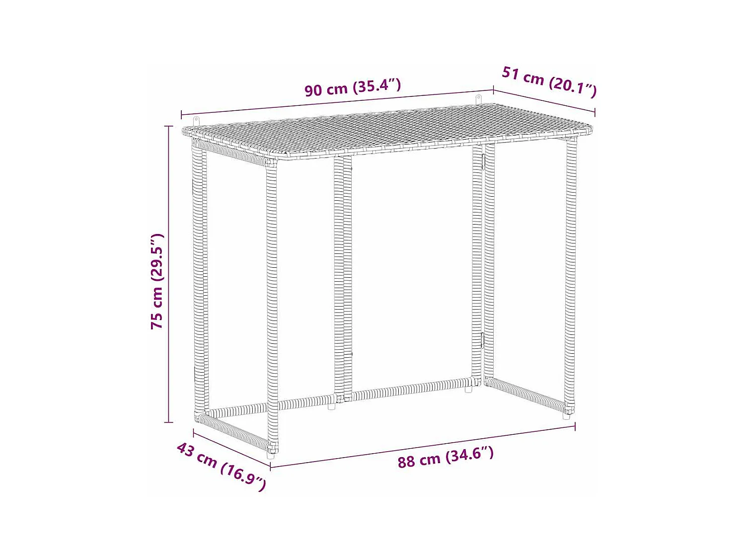 Table de jardin pliante gris clair 90 x 51 x 75 cm polyrotin