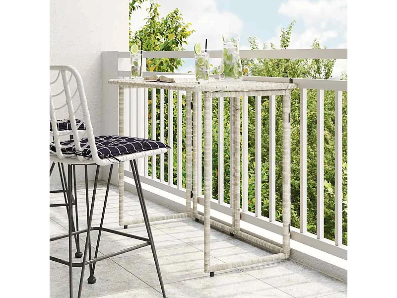 Table de jardin pliante gris clair 90 x 51 x 75 cm polyrotin