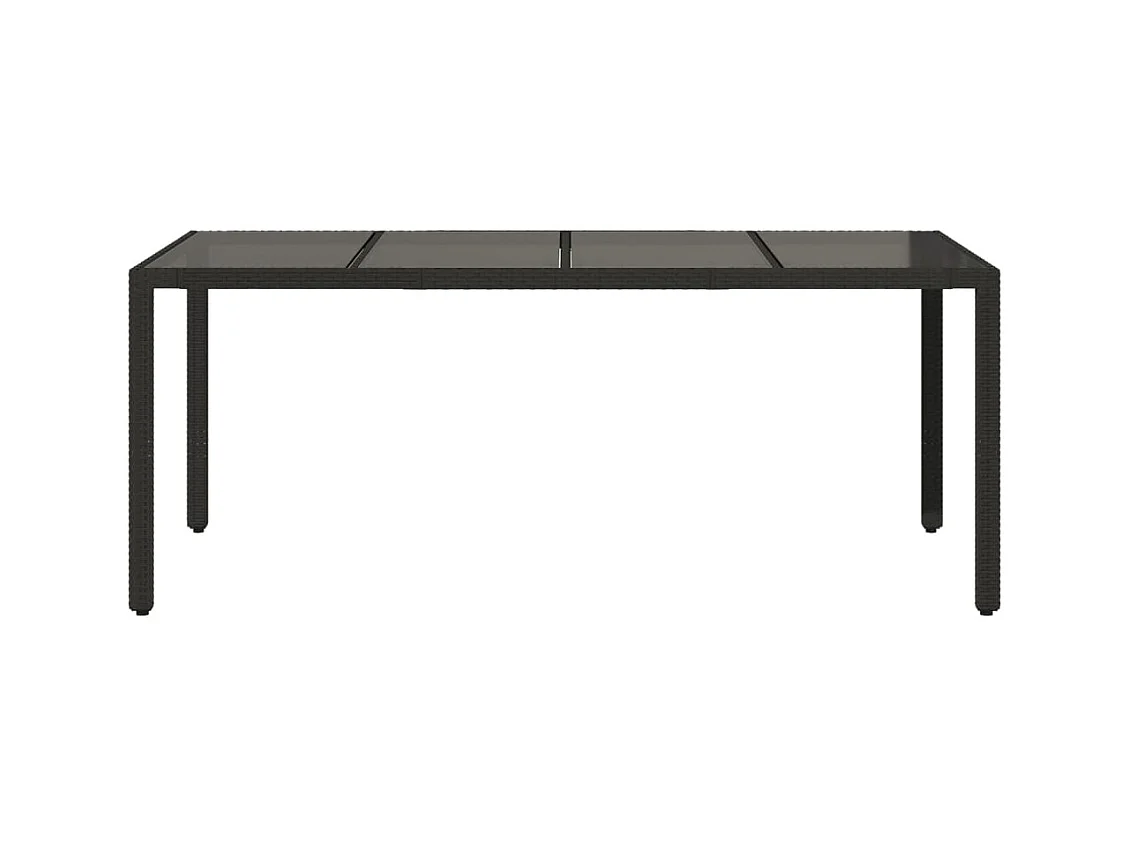 Mesa de jardín con tapa de cristal, color negro, 190x90x75cm, resina trenzada