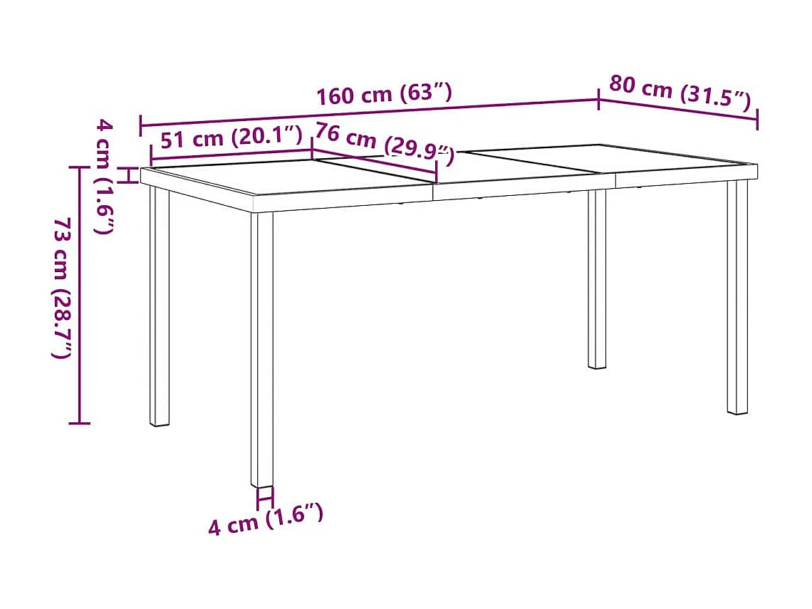 Table de Jardin Noir 160 x 80 x 73 cm Teck massif