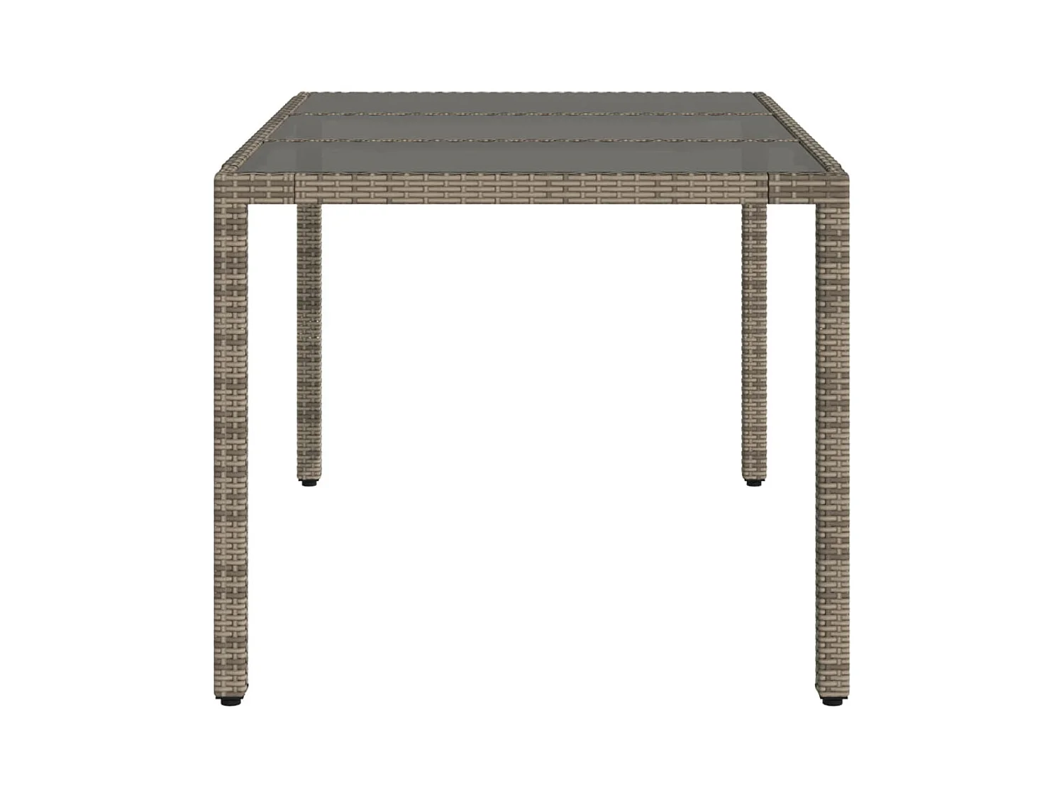 Tuintafel met glazen blad, grijs, 150x90x75cm, geweven hars