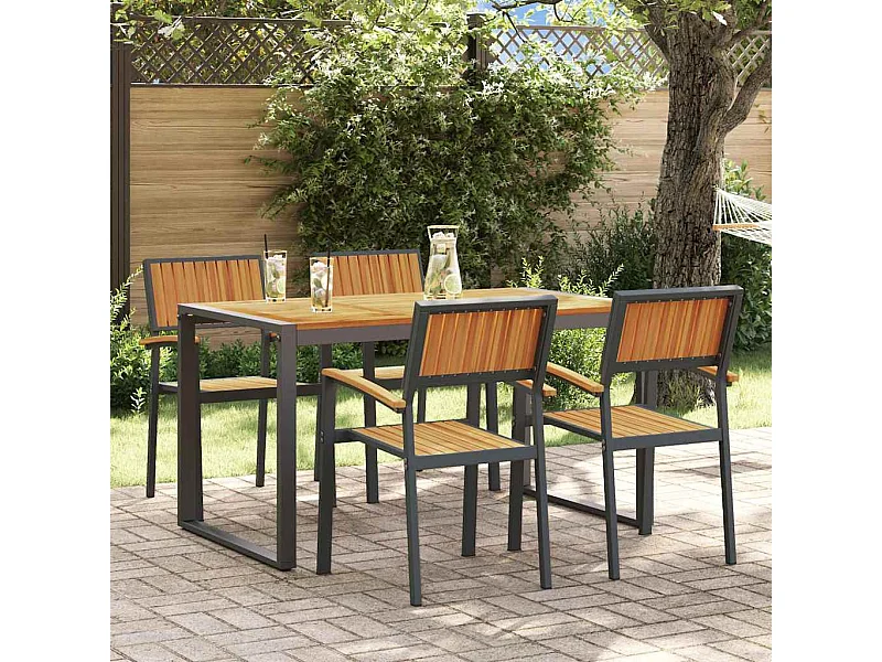 Ensemble de salle à manger pour jardin 5 pcs Noir et marron