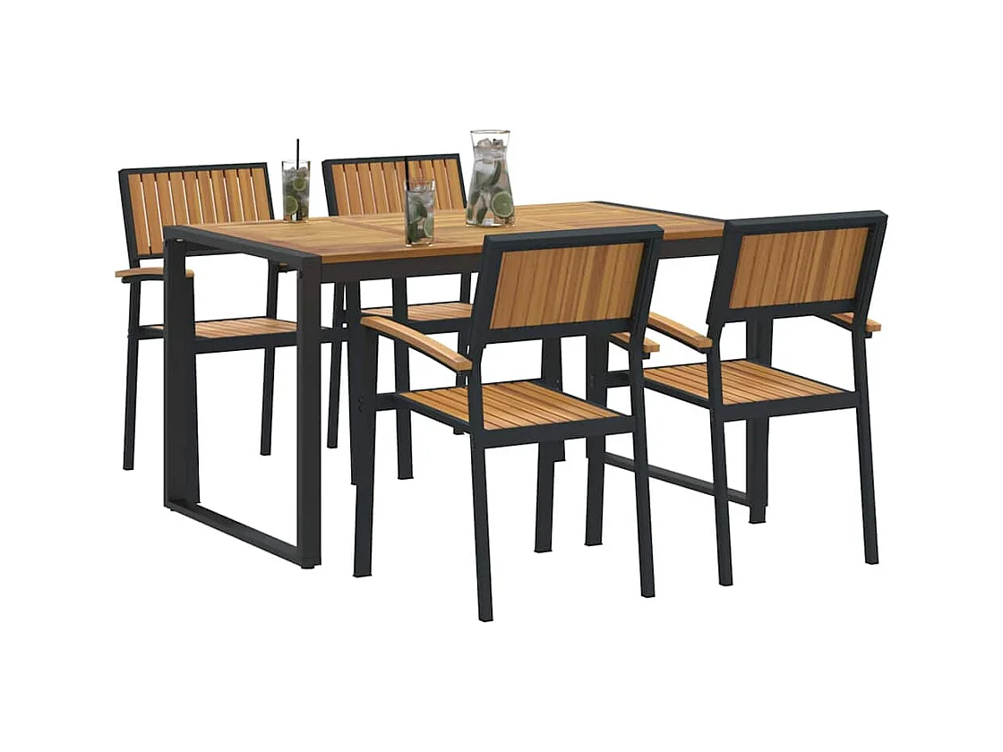 Ensemble de salle à manger pour jardin 5 pcs Noir et marron