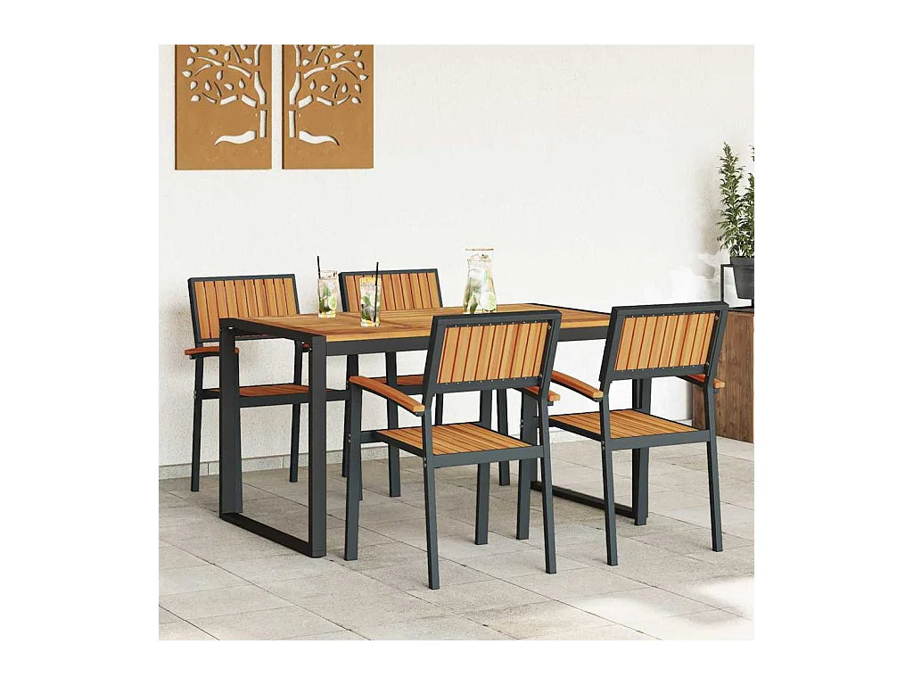 Ensemble de salle à manger pour jardin 5 pcs Noir et marron