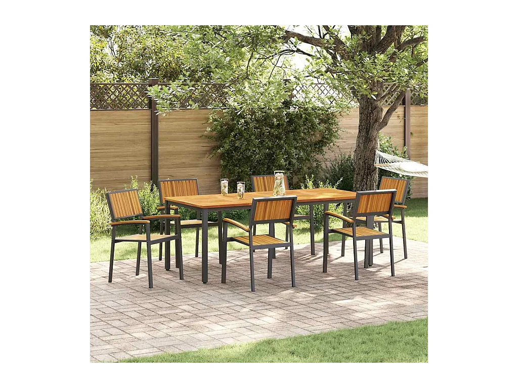 Ensemble de salle à manger pour jardin 7 pcs Noir et marron