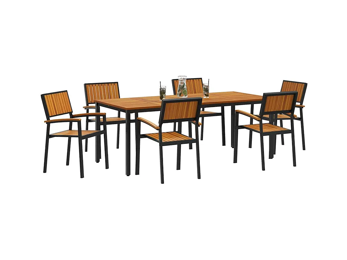 Ensemble de salle à manger pour jardin 7 pcs Noir et marron