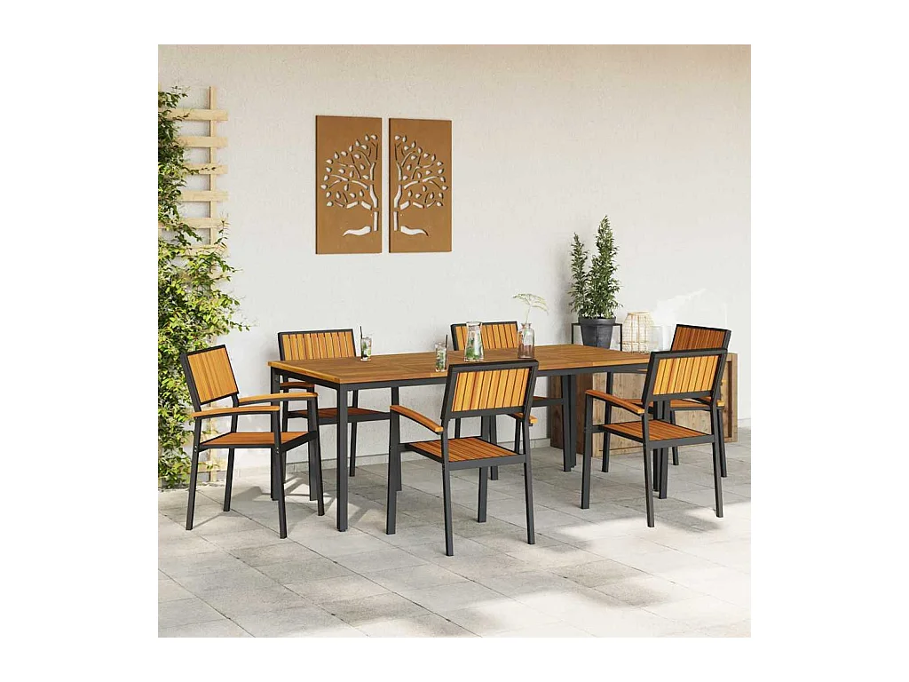 Ensemble de salle à manger pour jardin 7 pcs Noir et marron