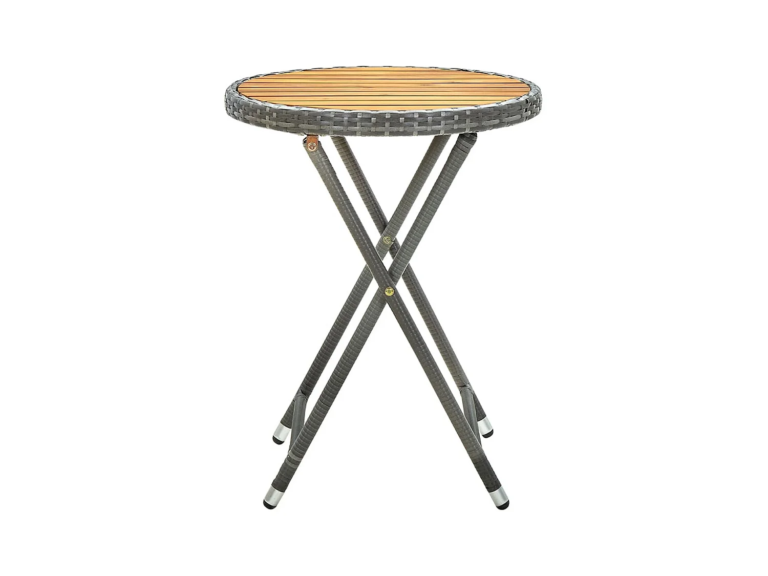 Grijze theetafel 60 cm van kunstharsriet en massief acaciahout