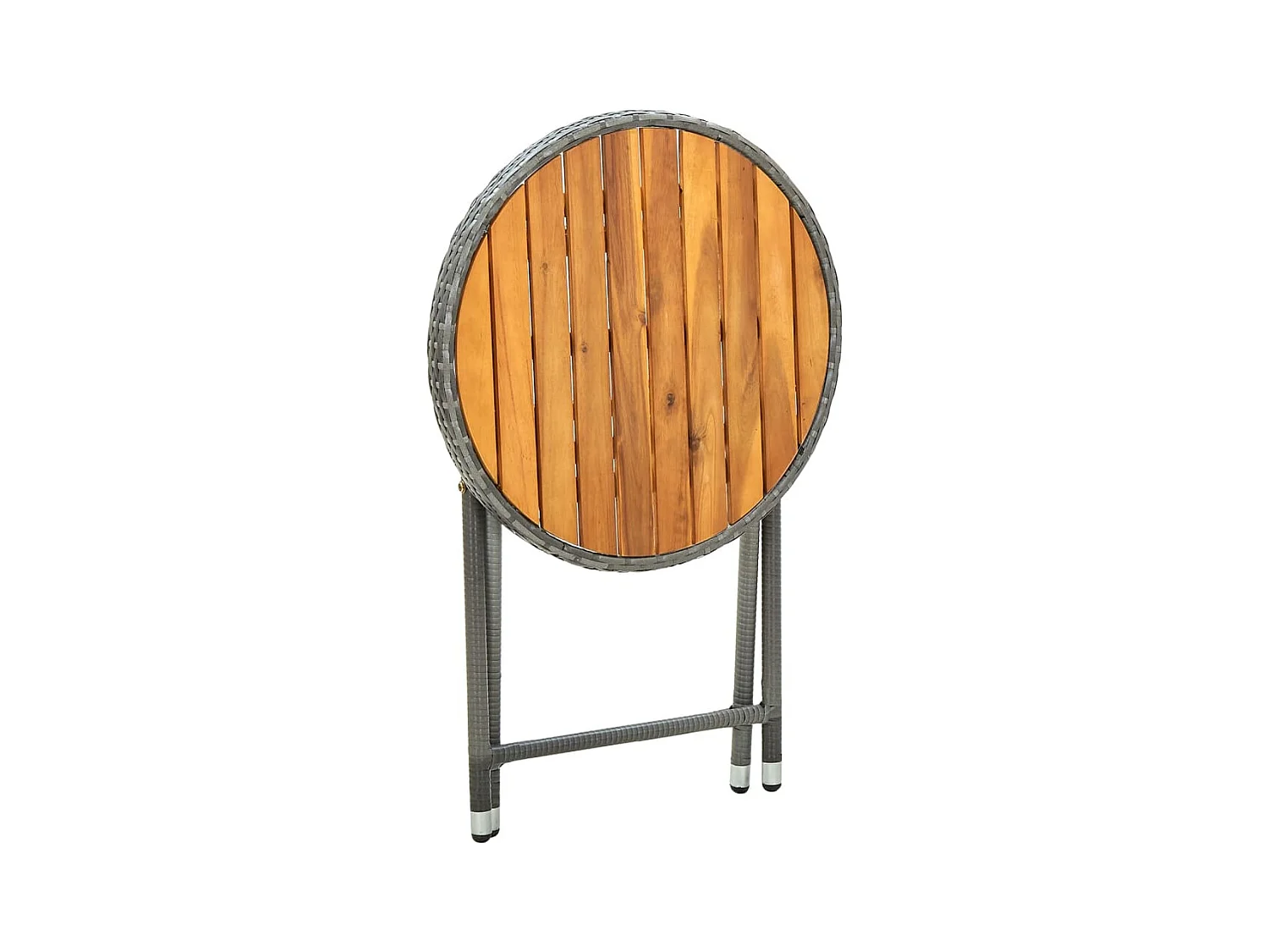 Grijze theetafel 60 cm van kunstharsriet en massief acaciahout