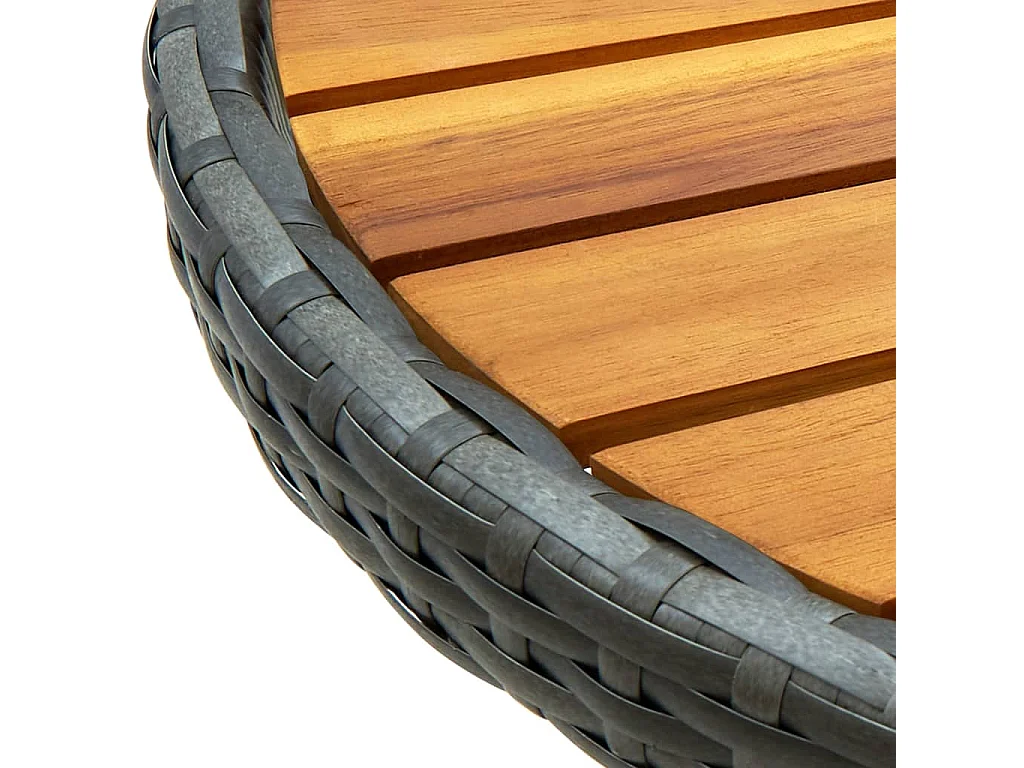 Mesa de té gris de 60 cm de mimbre de resina y madera maciza de acacia