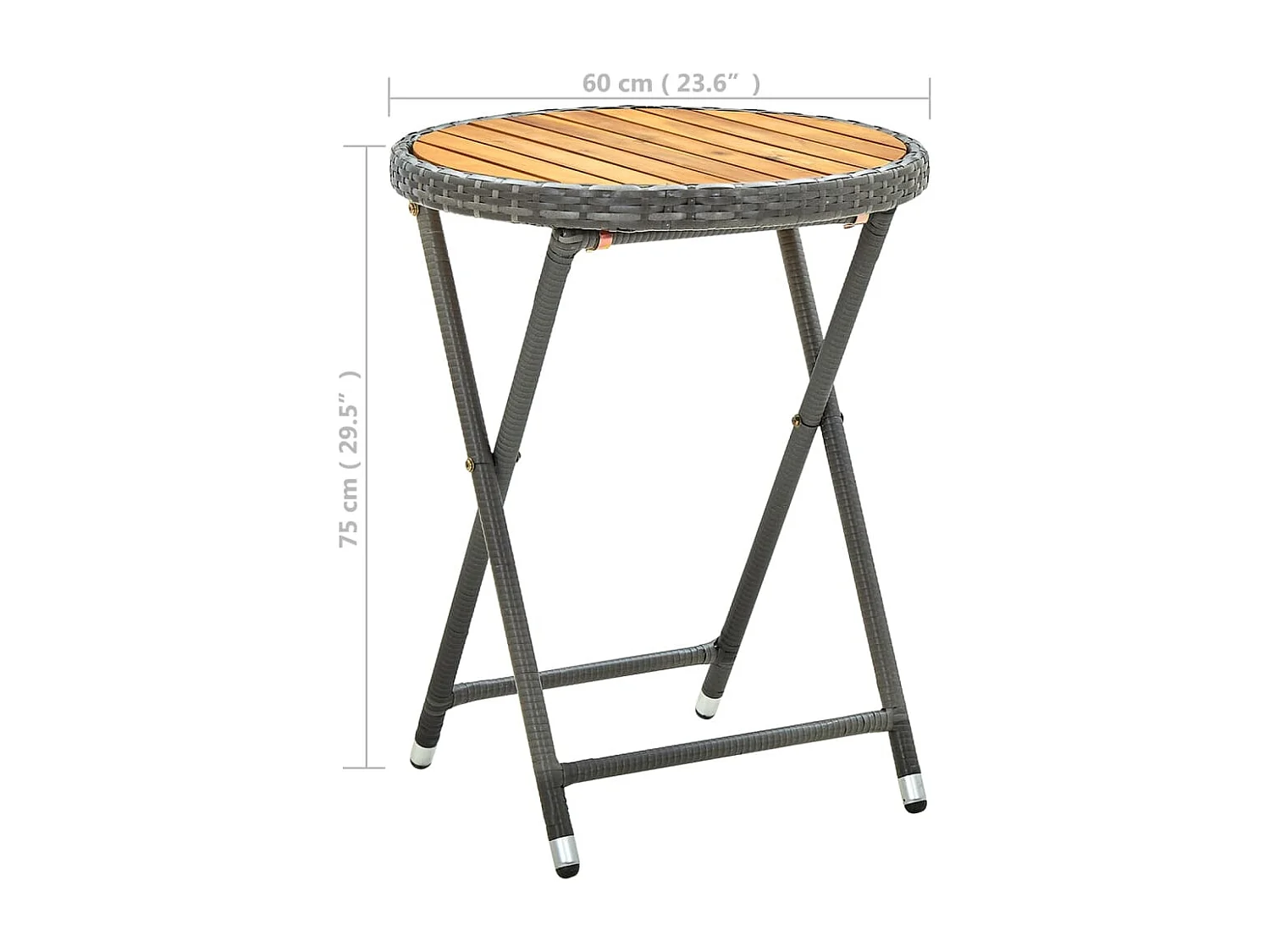 Mesa de té gris de 60 cm de mimbre de resina y madera maciza de acacia