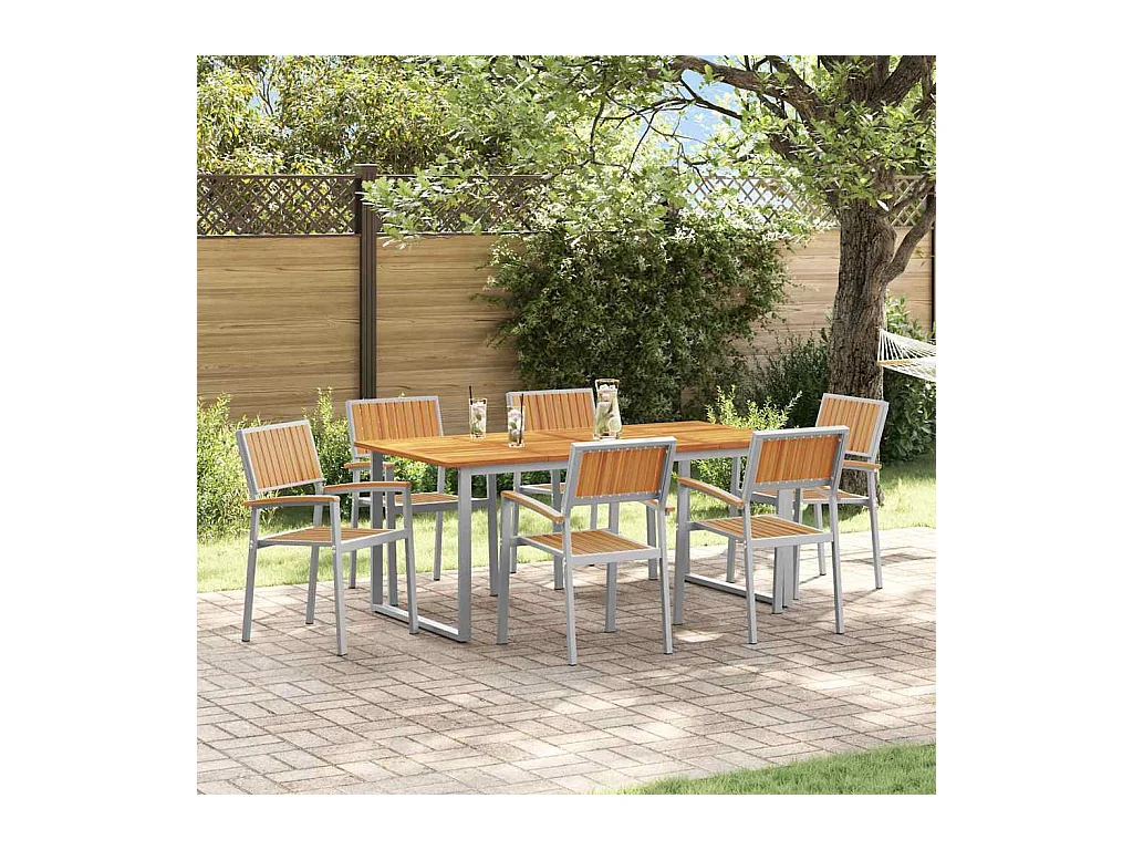 Set da pranzo da giardino 7 pezzi grigio e marrone