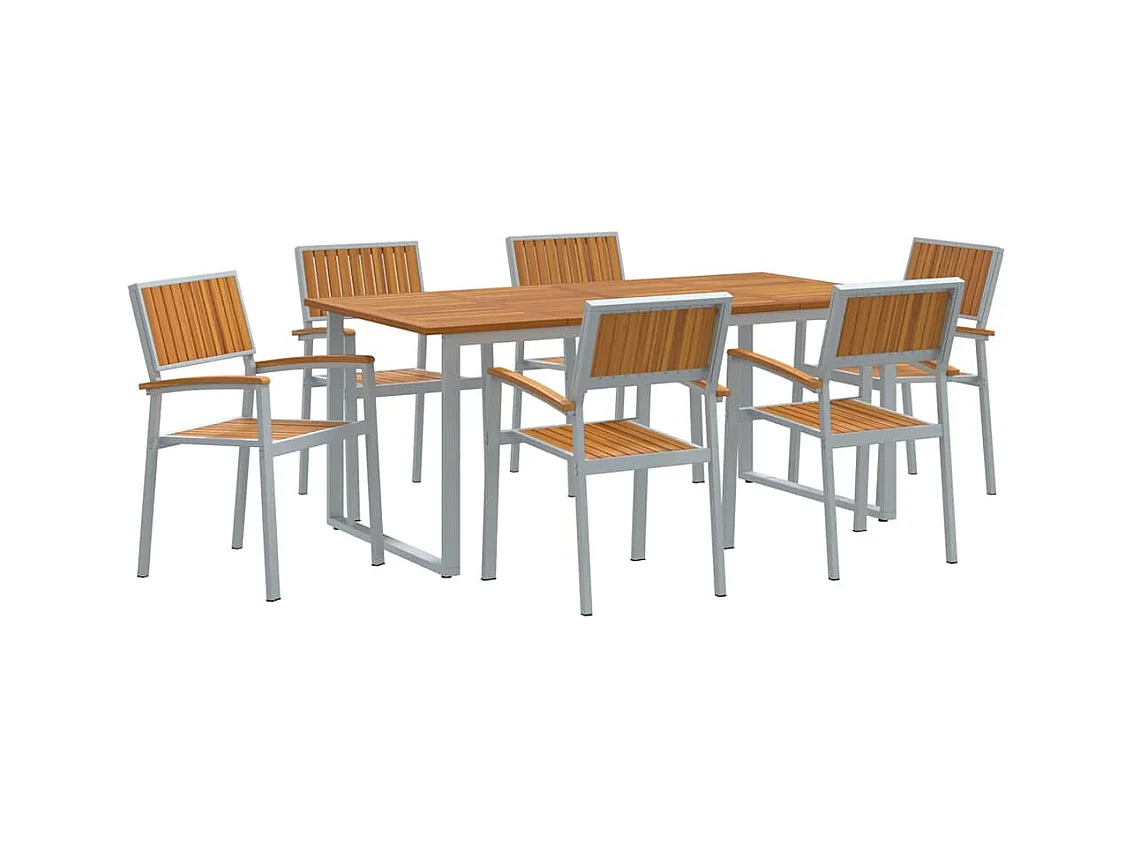 Set da pranzo da giardino 7 pezzi grigio e marrone