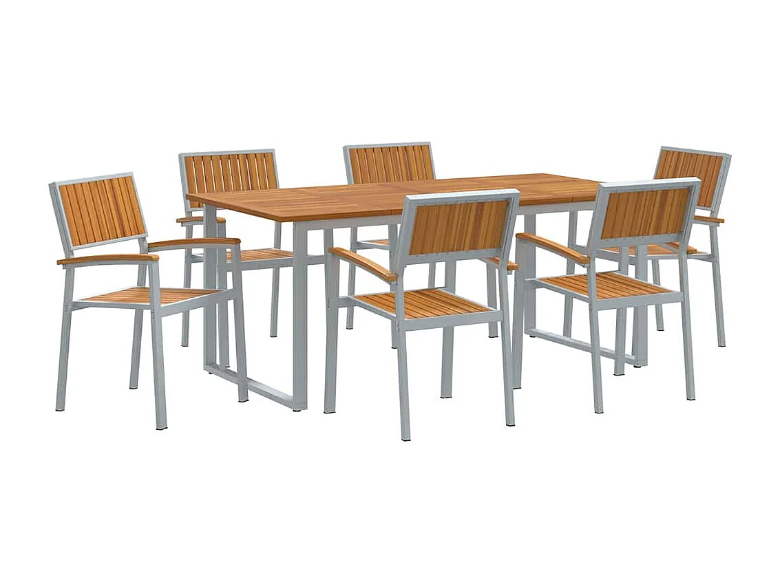 Juego de comedor de jardín de 7 piezas gris y marrón