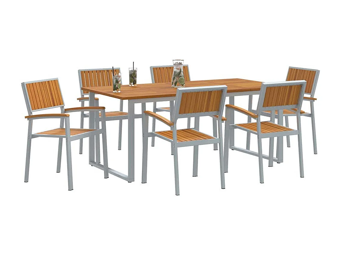 Juego de comedor de jardín de 7 piezas gris y marrón