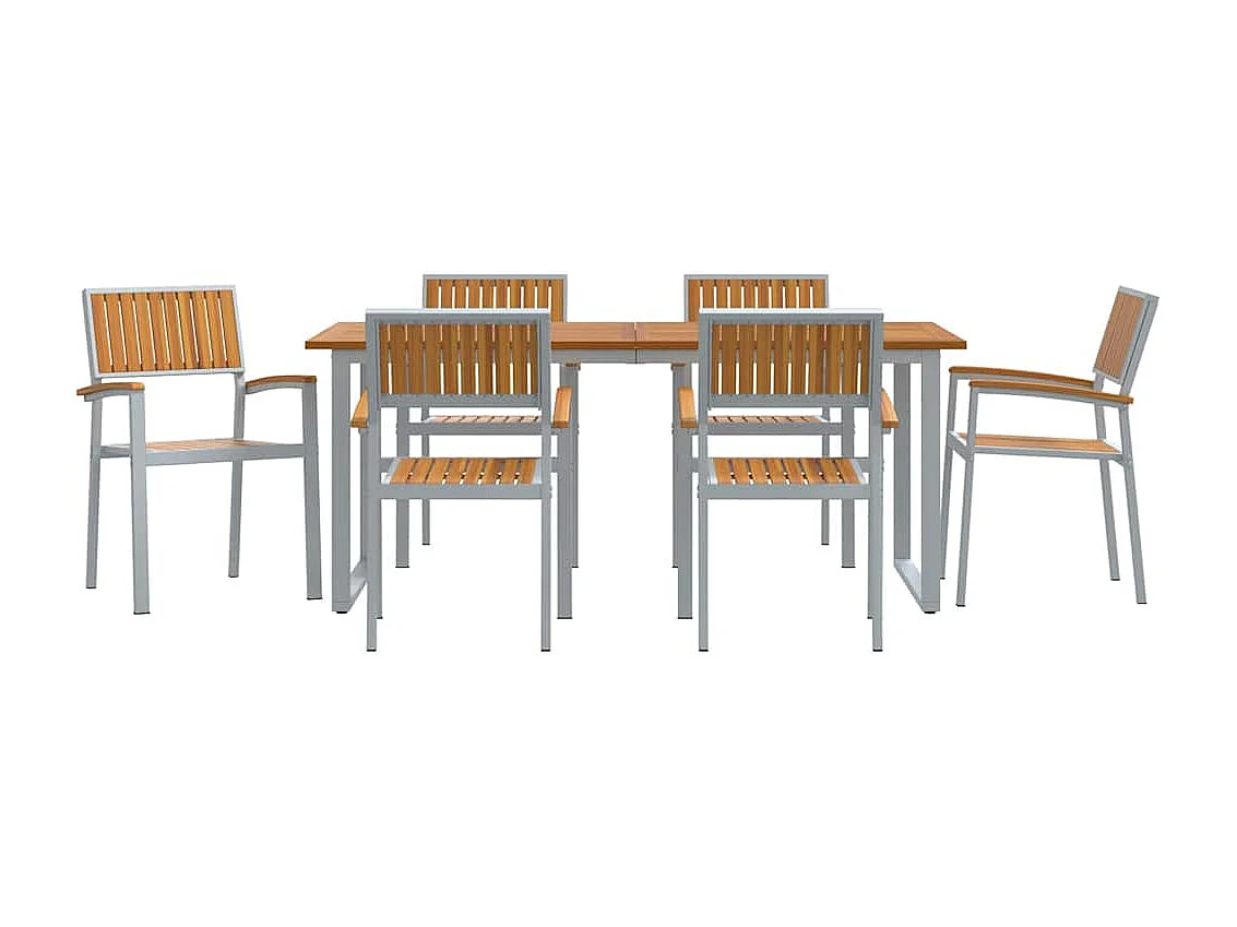 Juego de comedor de jardín de 7 piezas gris y marrón