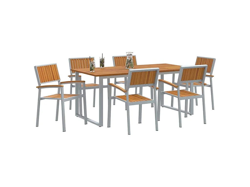 Set da pranzo da giardino 7 pezzi grigio e marrone
