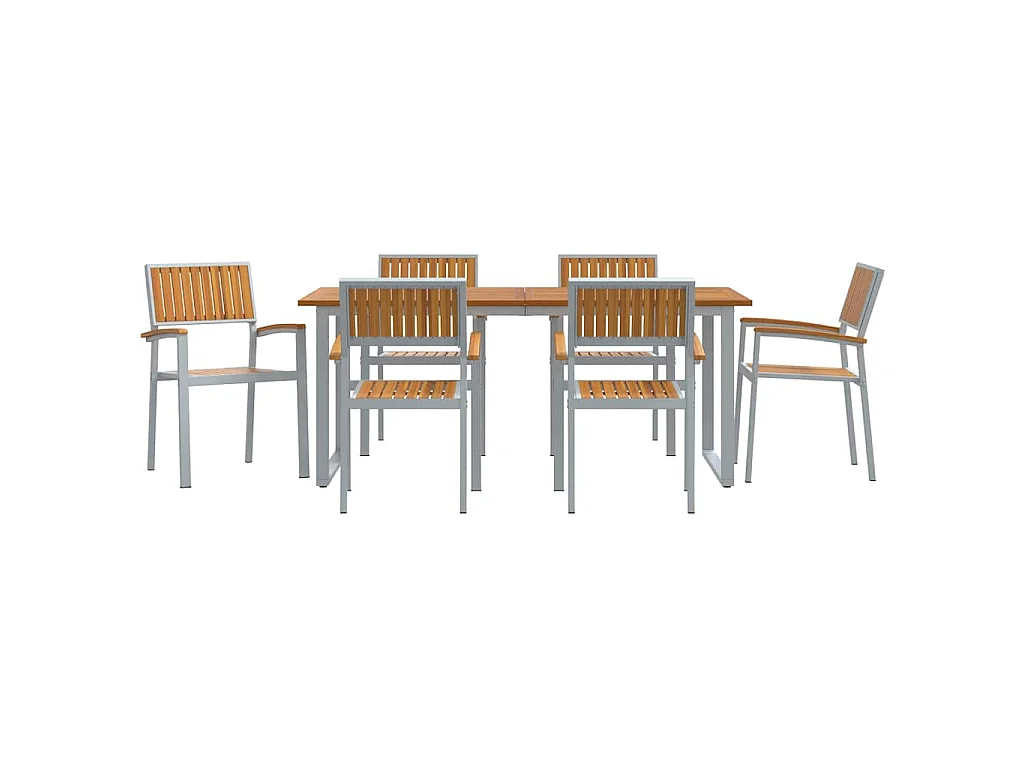 Set da pranzo da giardino 7 pezzi grigio e marrone