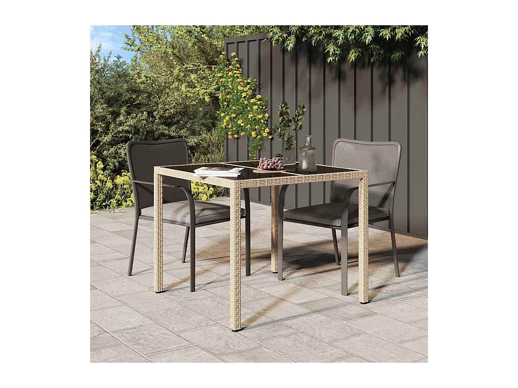 Table de jardin pour repas Beige 90 x 90 x 75 cm Poly rotin