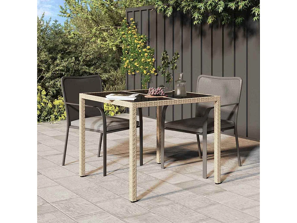 Table de jardin pour repas Beige 90 x 90 x 75 cm Poly rotin
