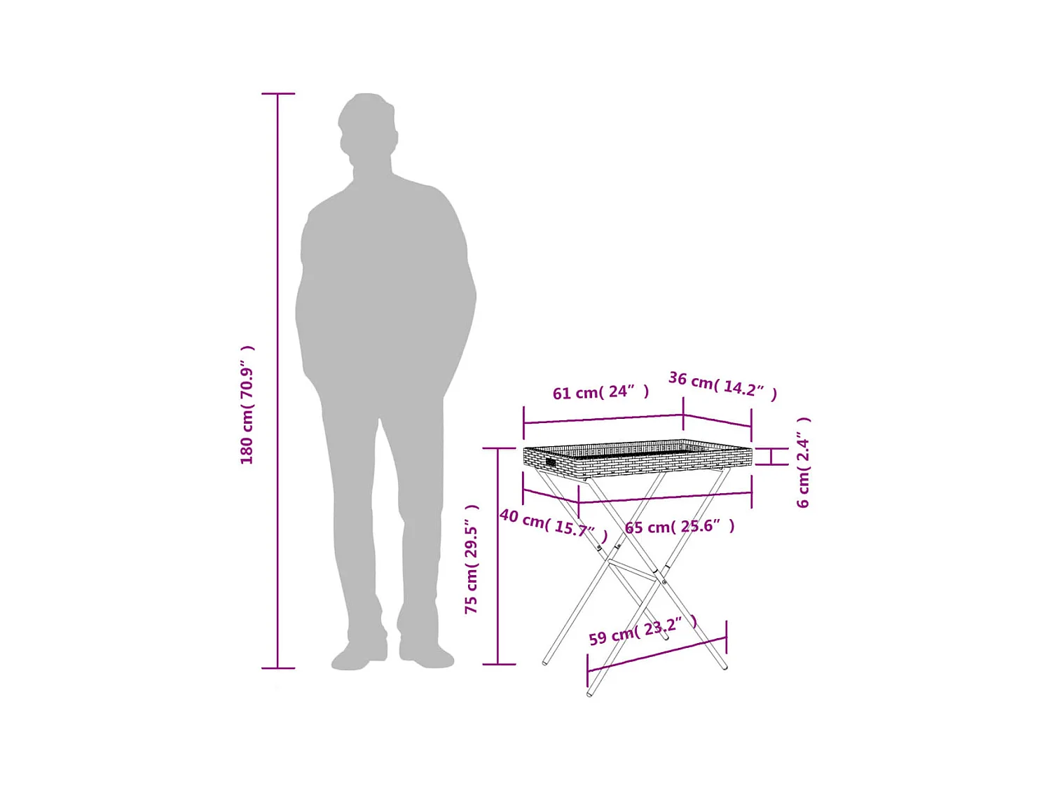 Beige opklapbaar tafelblad 65x40x75 cm geweven hars