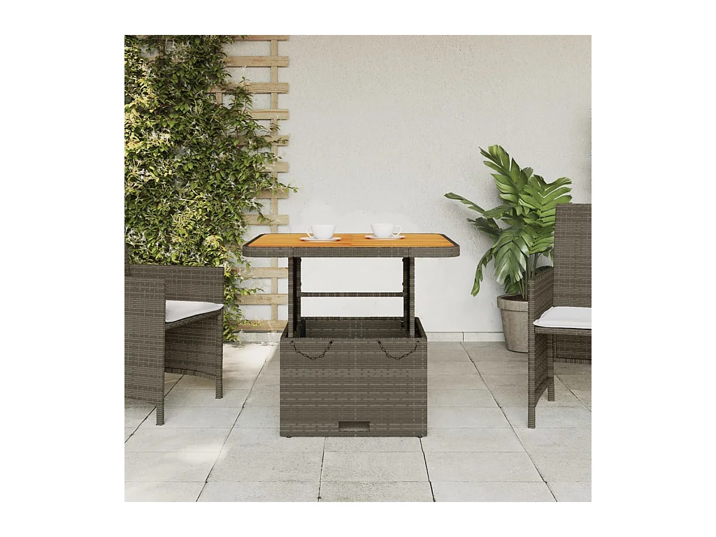 Grijze tuintafel 80x80x71 cm gevlochten hars en acaciahout