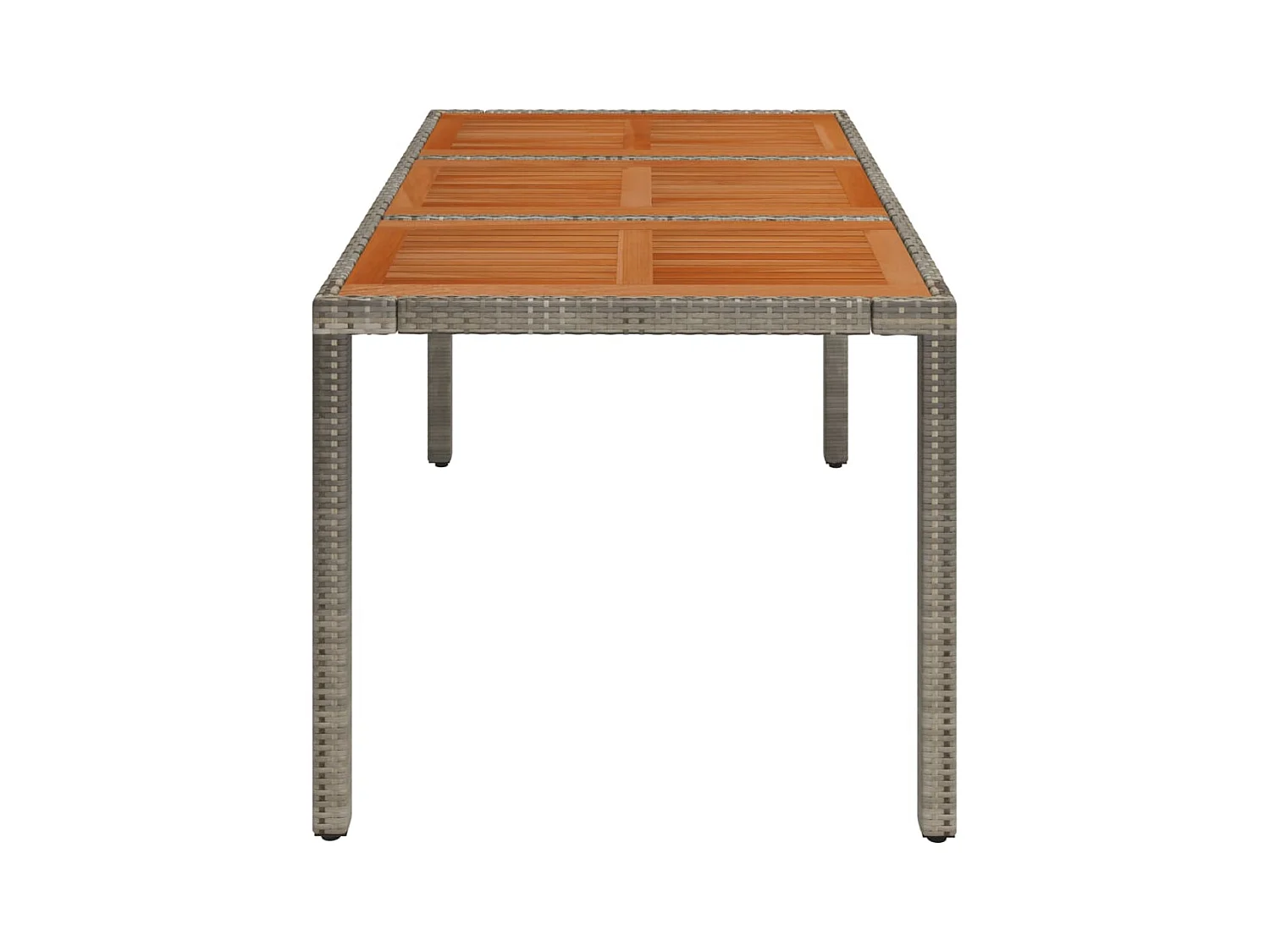 Tuintafel met houten blad, grijs, 150x90x75 cm, gevlochten hars