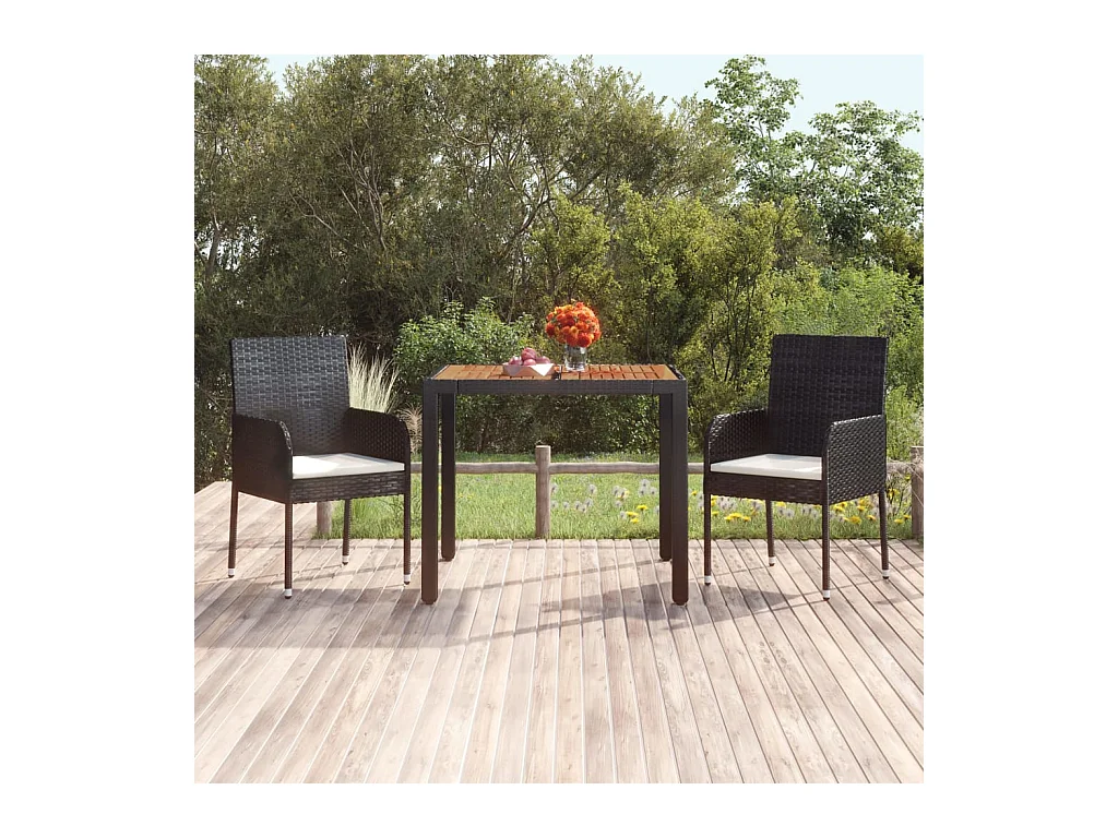 Table de jardin dessus en bois Noir 90x90x75 cm Résine tressée