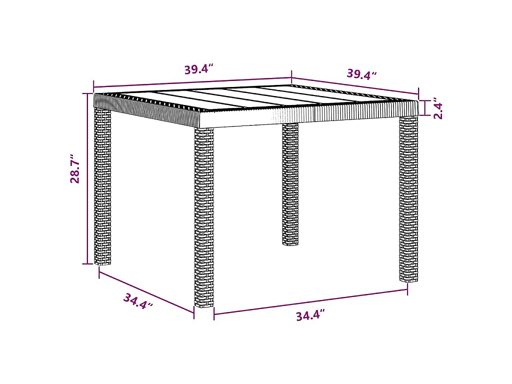 Tavolo da giardino marrone 100 x 100 x 73 cm in polyrattan