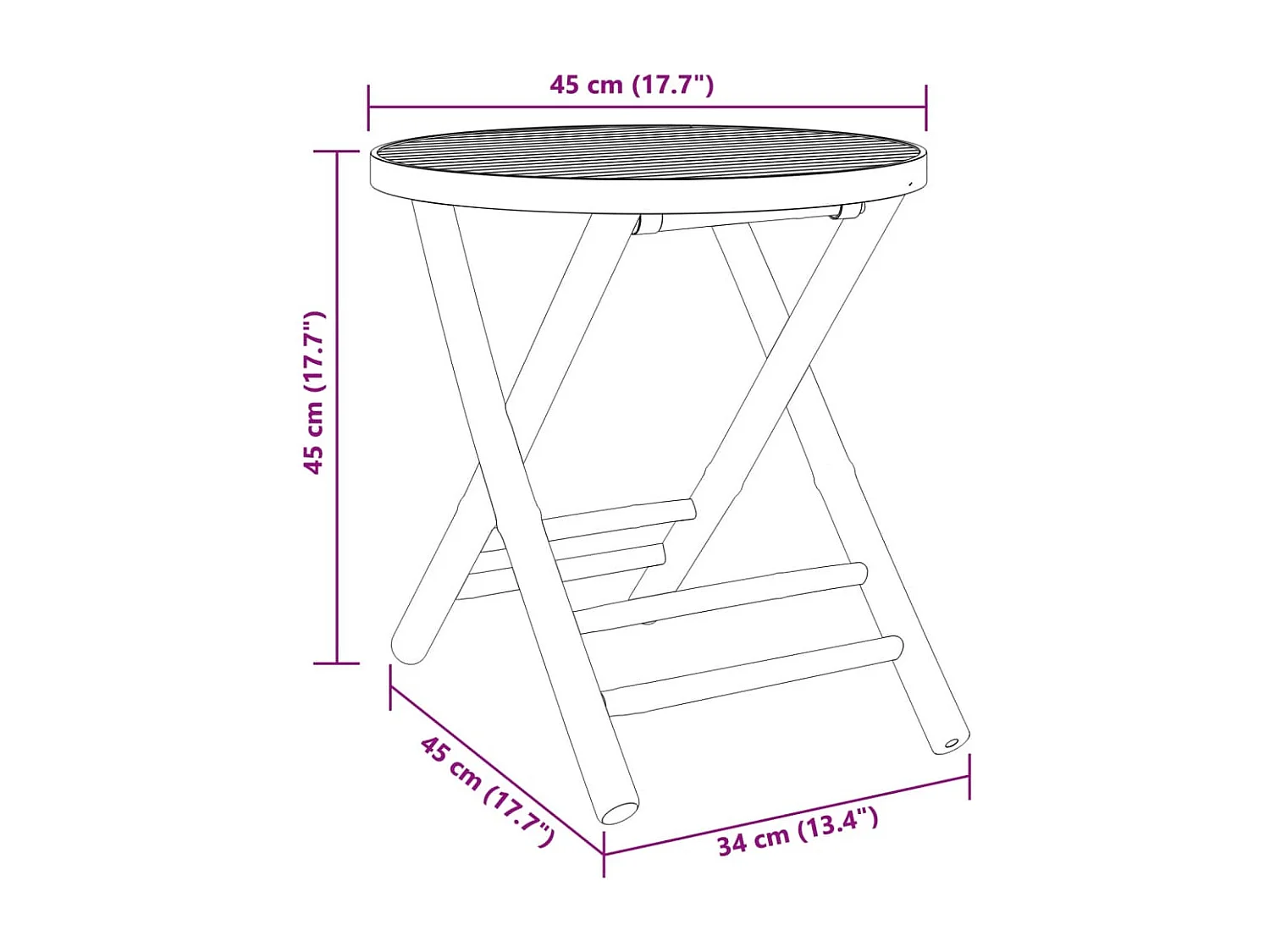 Mesa de jardín plegable Ø45x45 cm bambú