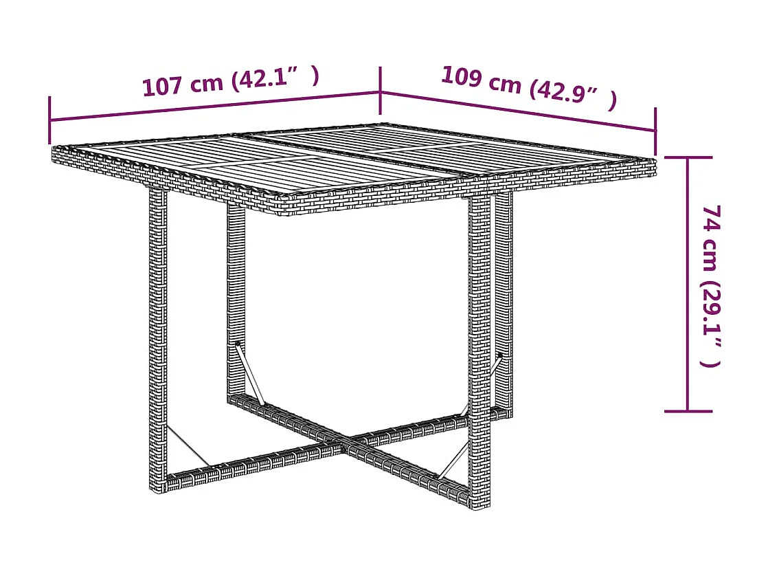 Beige tuintafel 109x107x74 cm Massief hout gevlochten hars