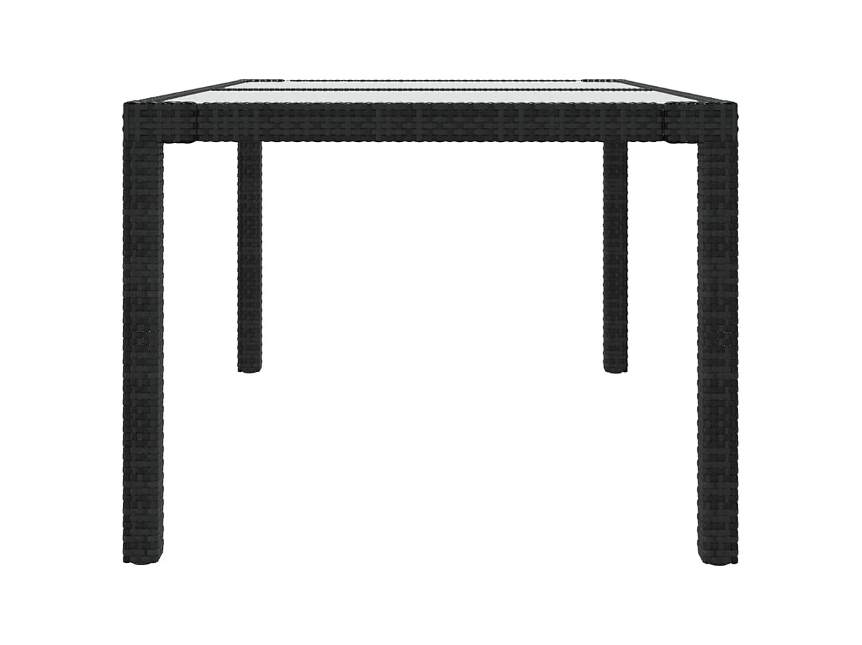 Tuintafel 150x90x75cm Gehard glas en geweven hars Zwart