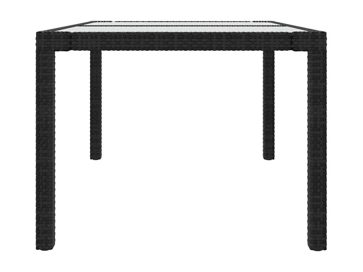 Tavolo da giardino 150x90x75cm Vetro temperato e resina intrecciata Nero