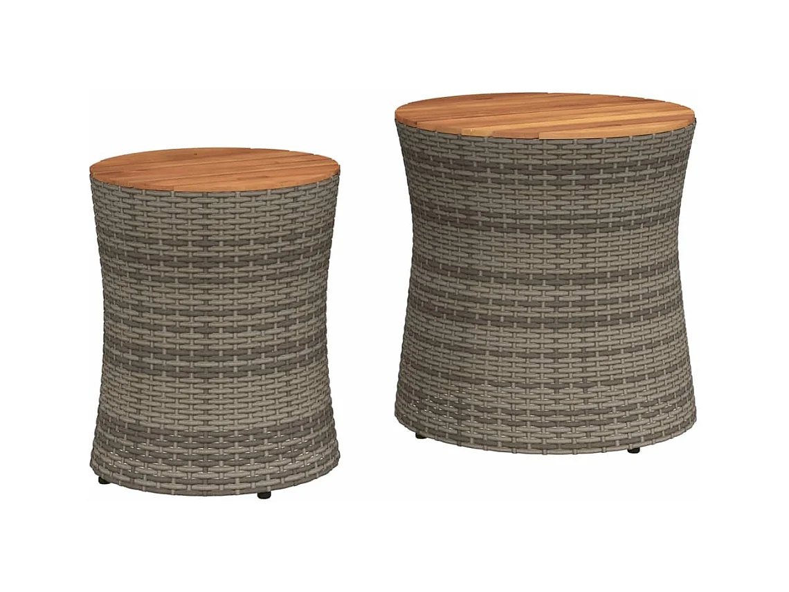 stuks tuintafels grijs houten blad poly rotan