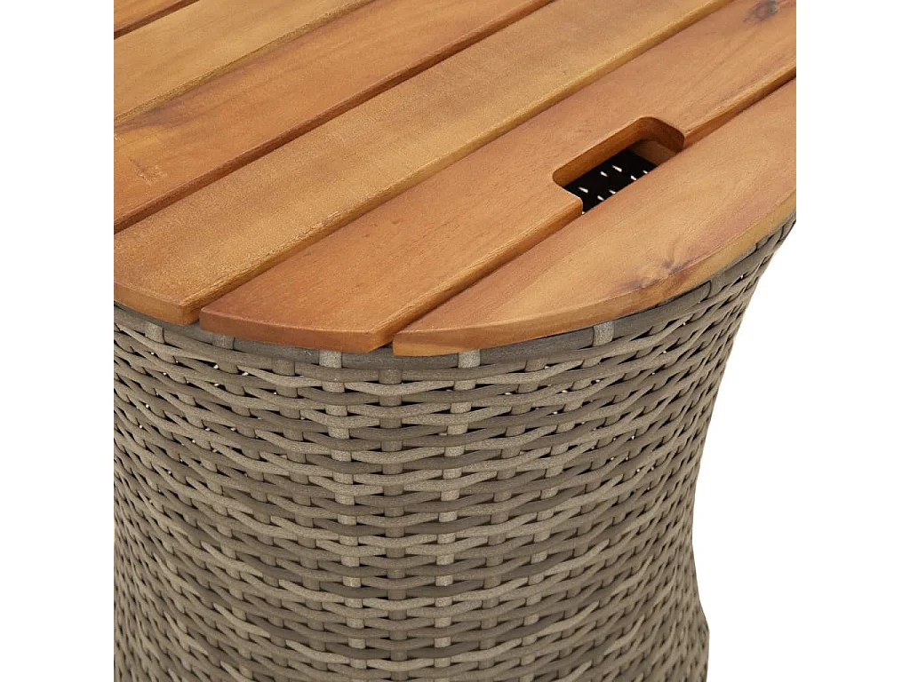 tavolini da giardino con piano in legno grigio e polyrattan