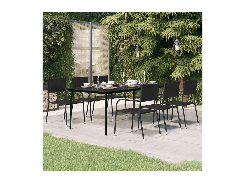 Table à dîner de jardin Noir 200x100x74 cm Acier et verre