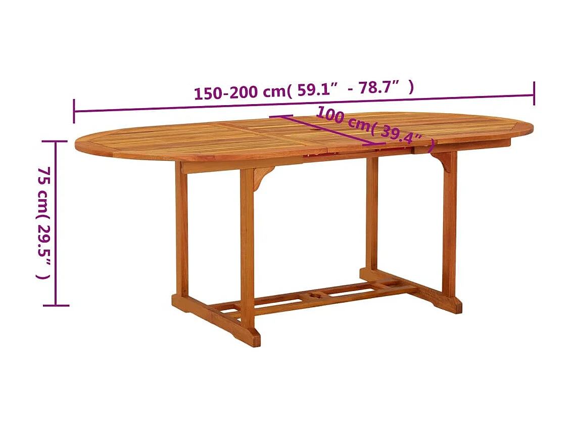 Mesa de jardín 200x100x75 cm Madera maciza de eucalipto