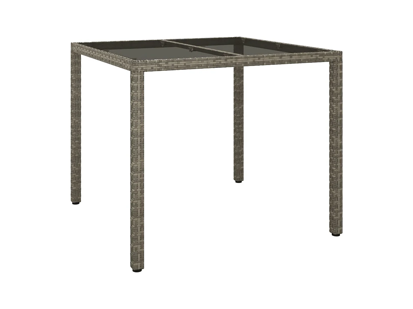 Tuintafel 90x90x75 cm Gehard glas en geweven hars Grijs